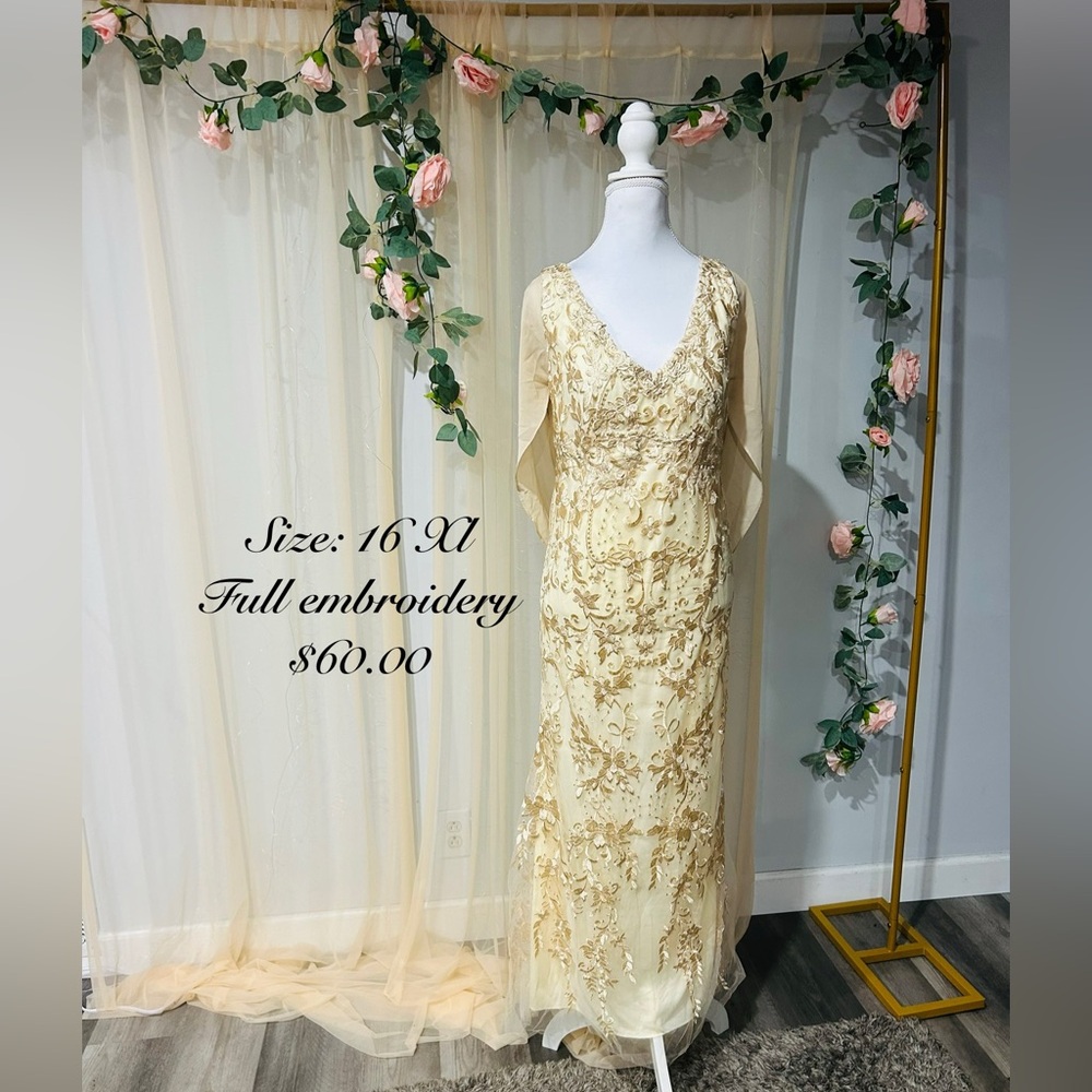 Elegant Gold Embroidered Maxi Dress